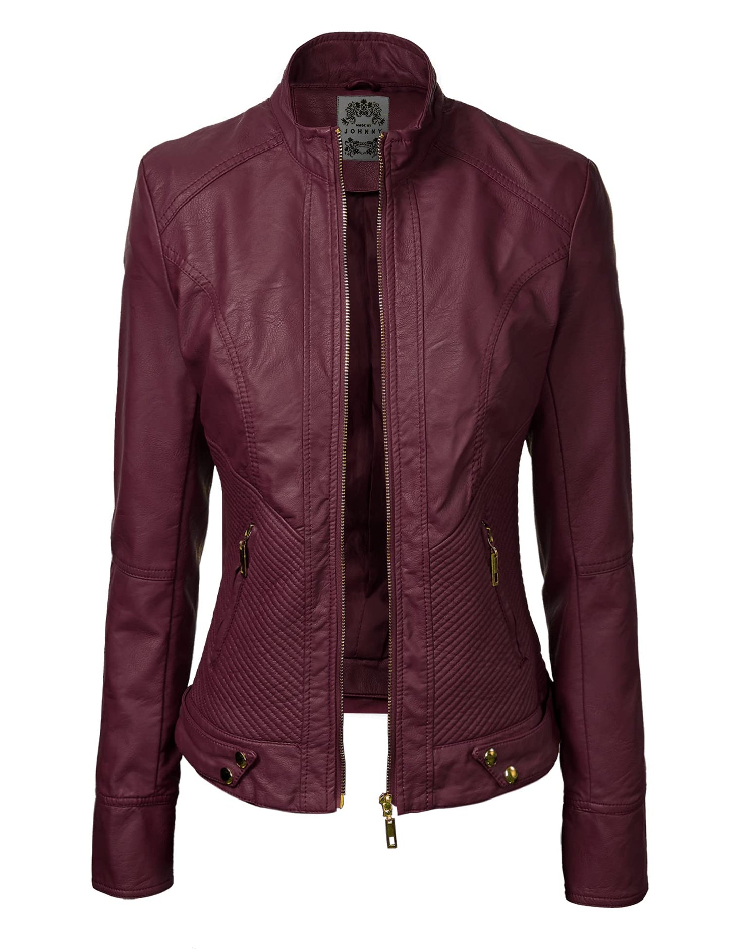 Made By Johnny MBJ WJC747 Womens Dressy Vegan Leather Biker Jacket XL Wine