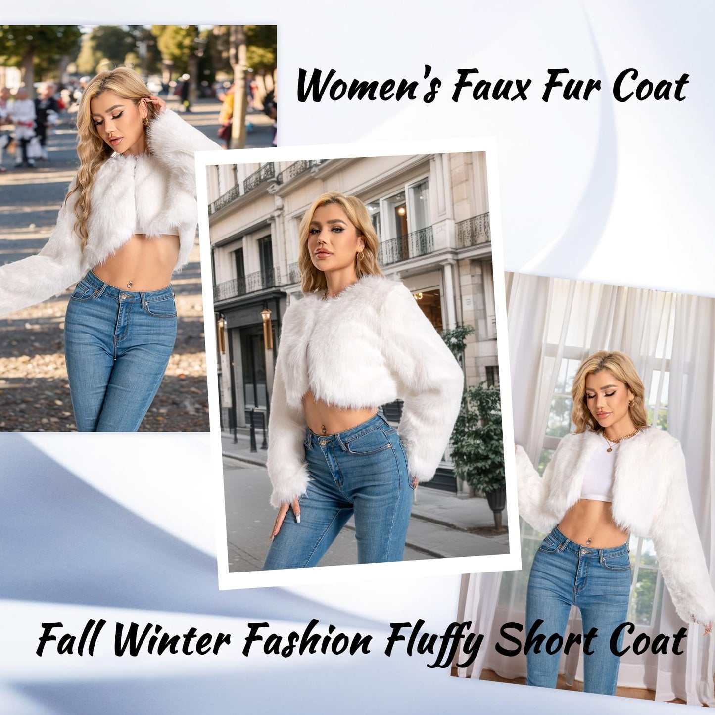 WELLATENT Fur Coats For Women,Plus Size Cropped Faux Fuzzy Jacket Fluffy Fall Coat.