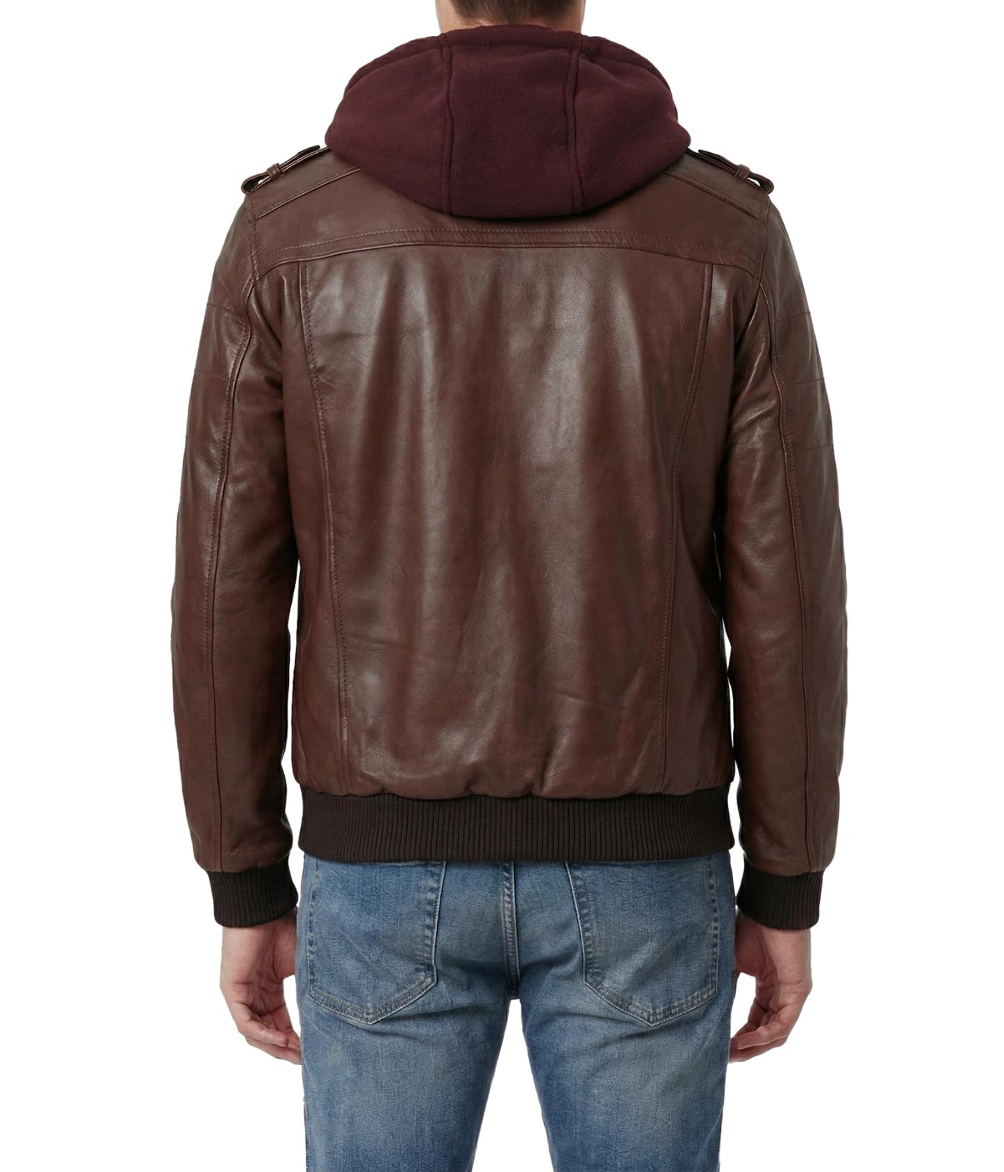 Decrum Brown Leather Jacket with Hood For Men | [1112376] Dark Brown Edinburgh, 2XL