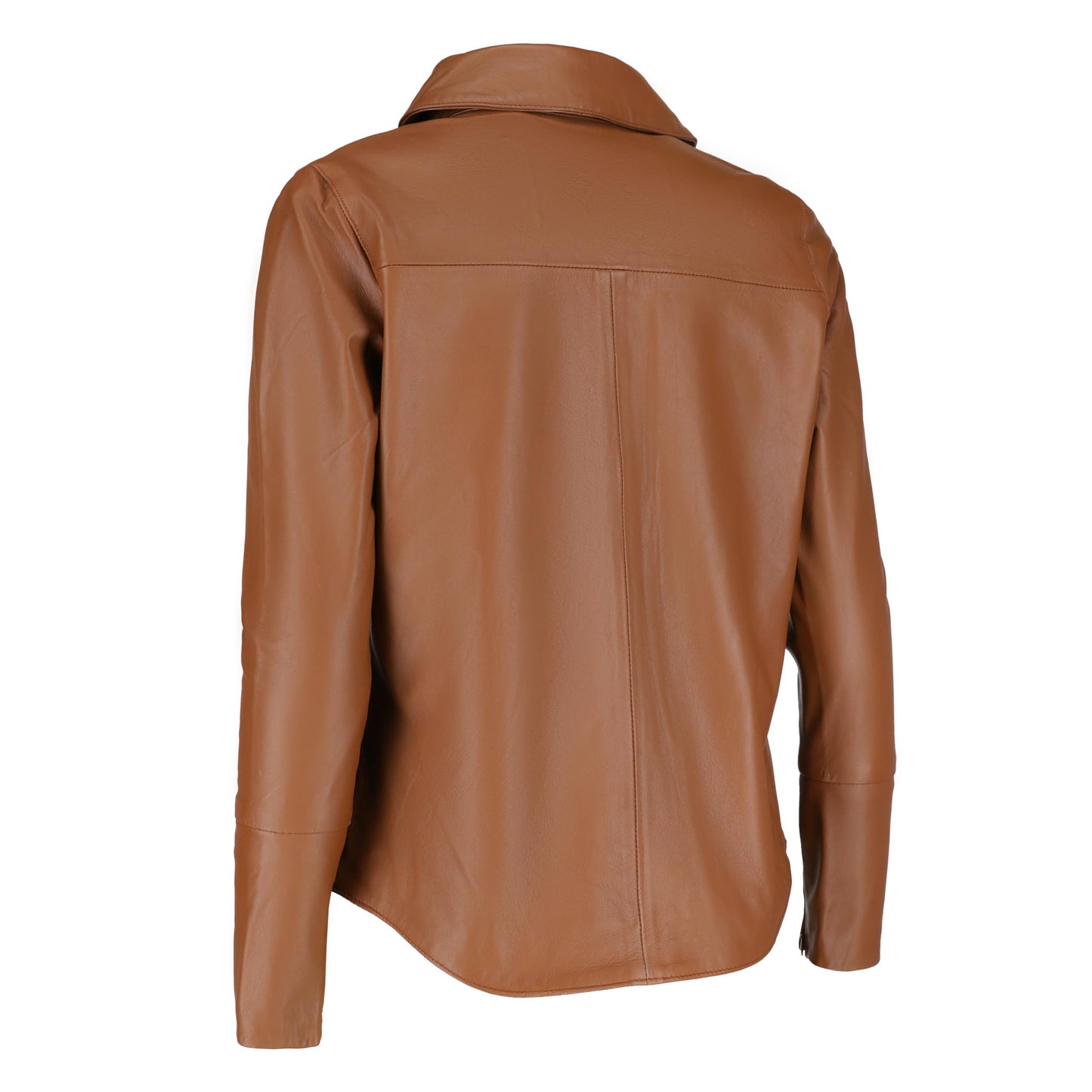 Jild Casual Shirt Real Leather Jacket Women - Long Sleeve Snap Button Down Soft Lambskin Leather Shacket Regular and Plus Size (LS-Tan-L)