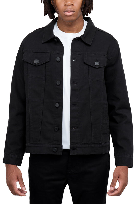 X RAY Mens Denim Jacket, Washed Ripped Distressed Flex Stretch Casual Trucker Biker Jeans Jacket for Men, Black, 3X-Large