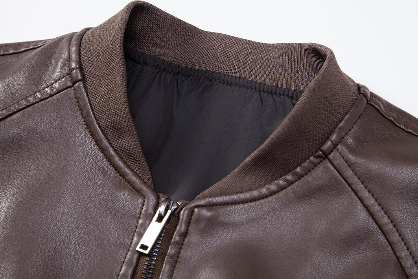 Womleys Mens Casual Faux Leather Jacket Fall Winter Leather Bomber Jacket (Large, Coffee)