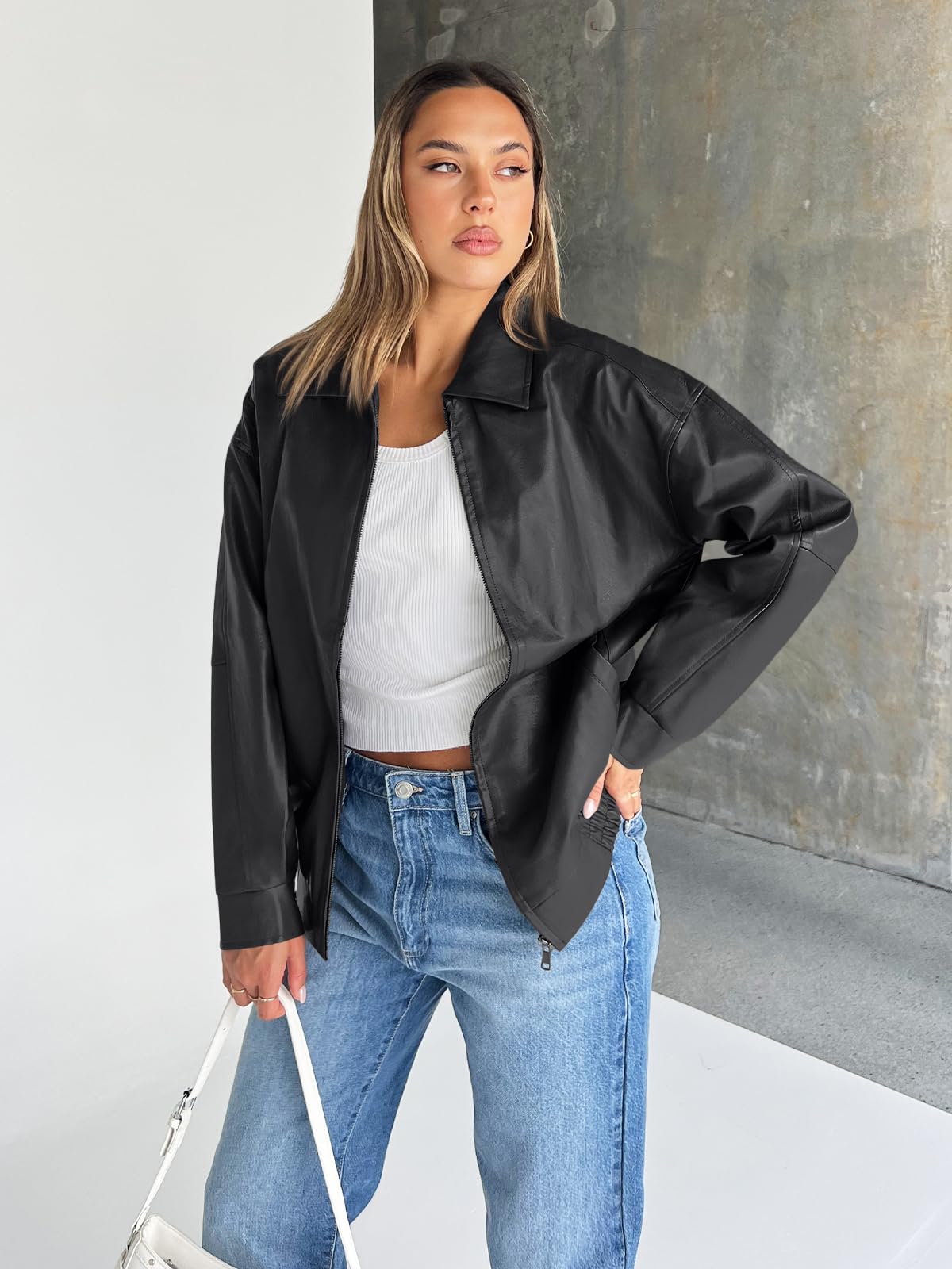 Trendy Queen Womens Leather Jacket, Oversized Spring Going Out & Everyday Statement Piece, Bomber Jackets Fall Moto Coat Black L