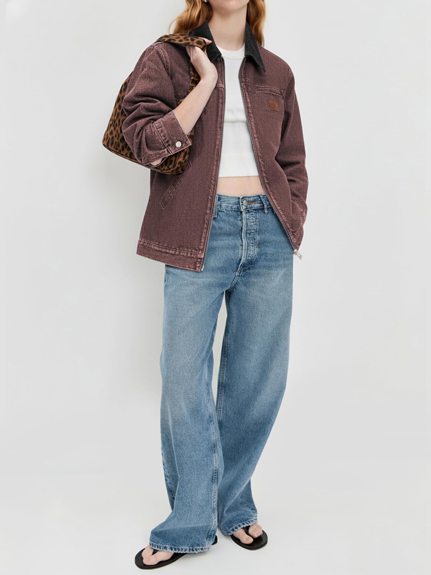 EMMIOL Barn Jean Jacket for Women Cropped Zip Up Denim Jackets