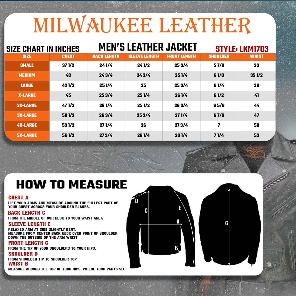 Milwaukee Leather Men's Classic Premium Leather Motorcycle Biker Riders Jackets - Large