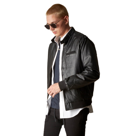 Members Only Men's Faux Leather Iconic Racer Jacket (Black, XL)