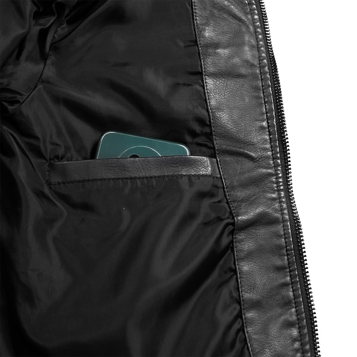 YXYSZZ Men's Motorcycle Jacket Faux Leather Zipper Coat Cycling Windproof(L,Z2906bk)