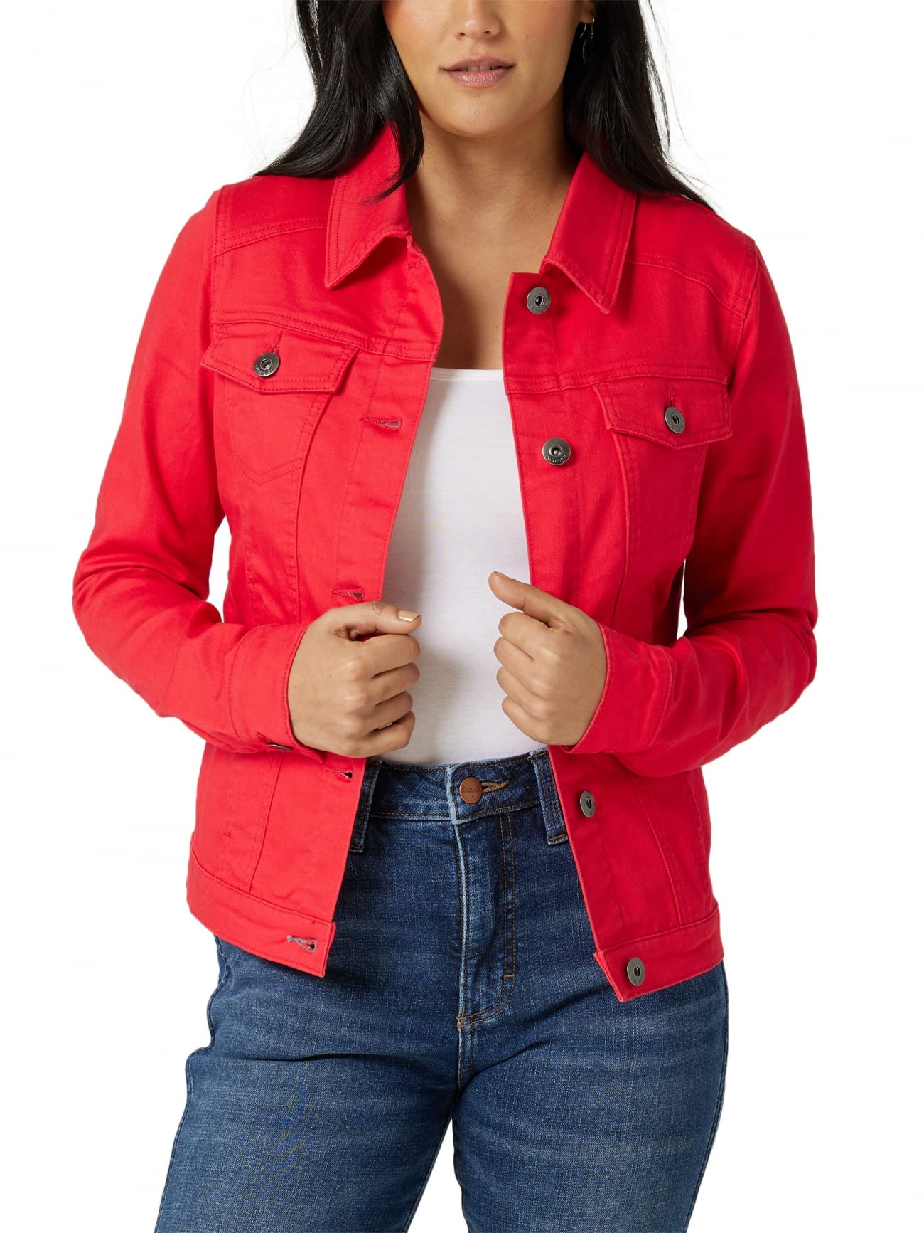 Wrangler Authentics Women's Stretch Denim Jacket, Red, Large