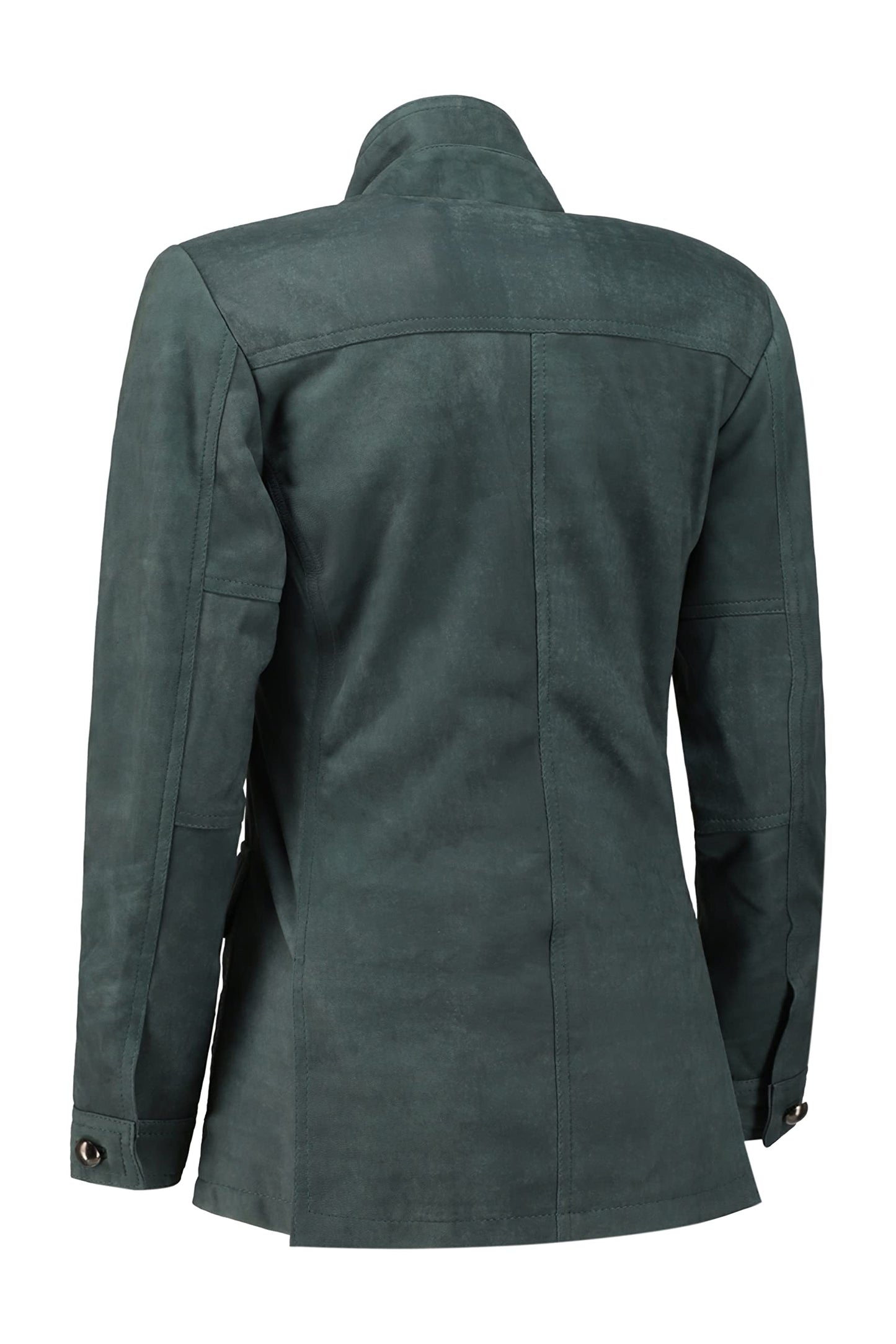 Jild Fancy 5-Button Four Pocket Double Back Slit Leather Blazer Women - Vintage Suede Look Cuff Sleeves Leather Jacket Women (ZC-Blue-3XL)
