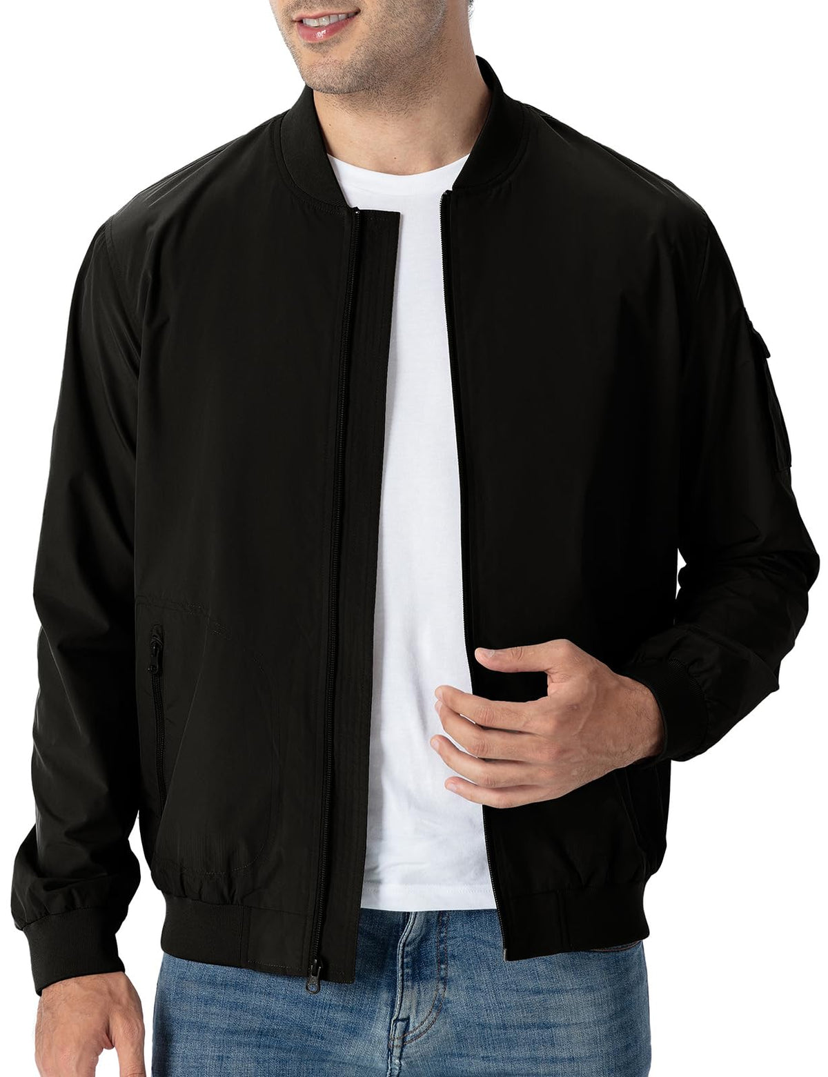 TBMPOY Men's Black Lightweight Bomber Jackets Light Windbreaker Casual Stylish Fall Golf Dress Business Varsity Black XL