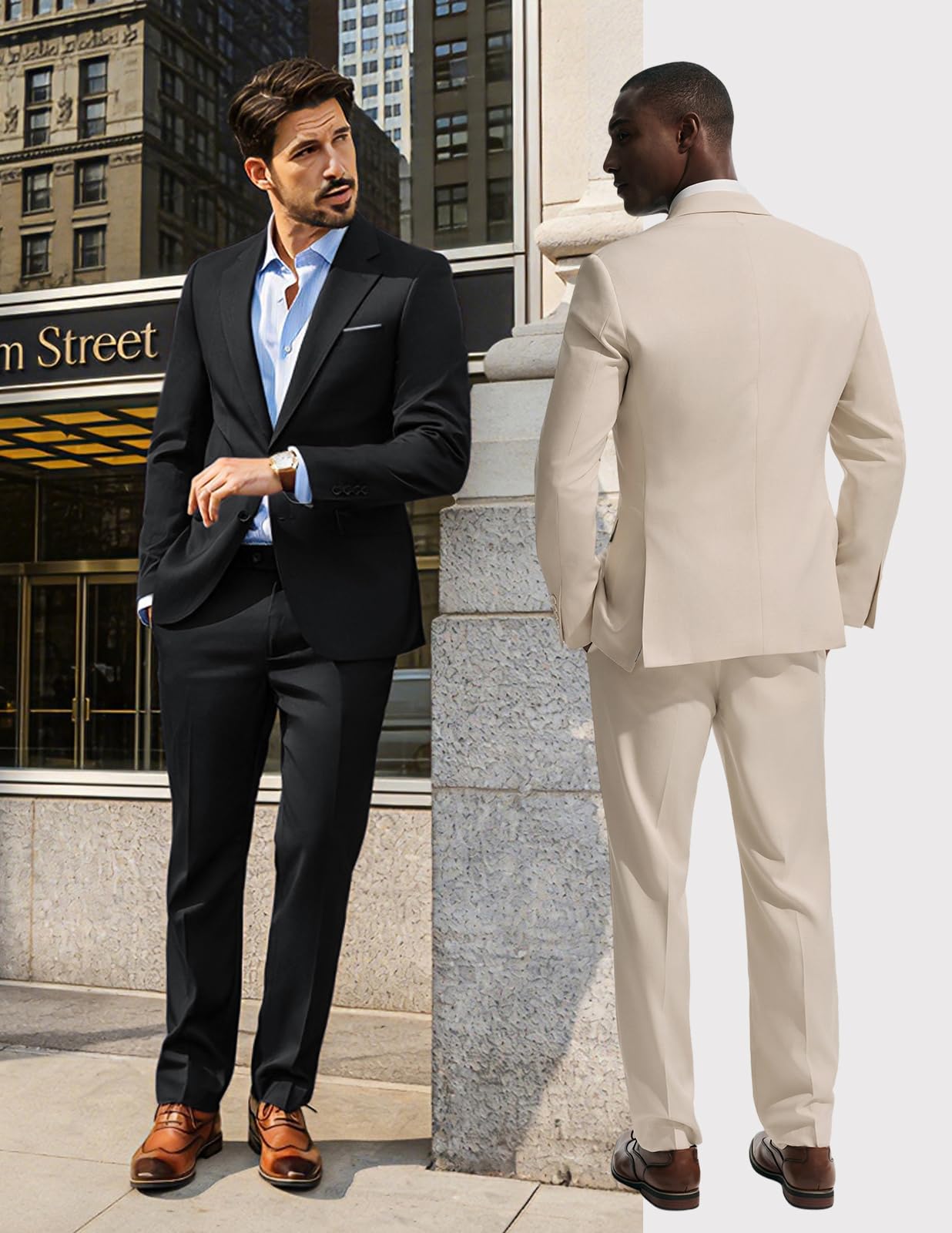 PJ PAUL JONES Suit for Men 2 Piece Classic Fit Suits Casual Suit Black, M