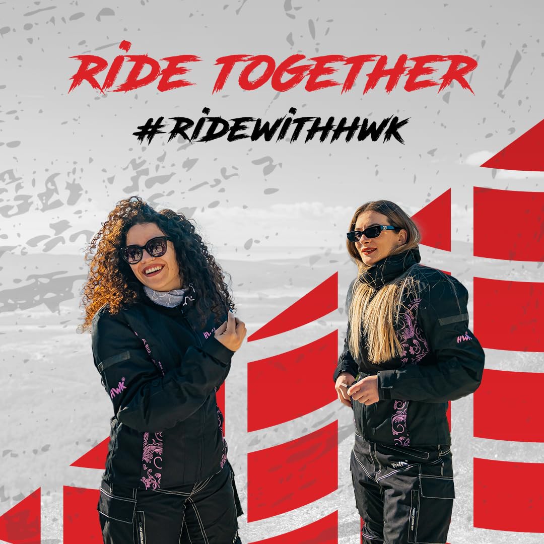 HWK Adventure/Touring Motorcycle Jacket for Women, Women's Motorcycle Jacket with CE Armor for Enduro Motorbike Riding, Water Resistant Textile Biker Jacket for Women - Black & White, Large