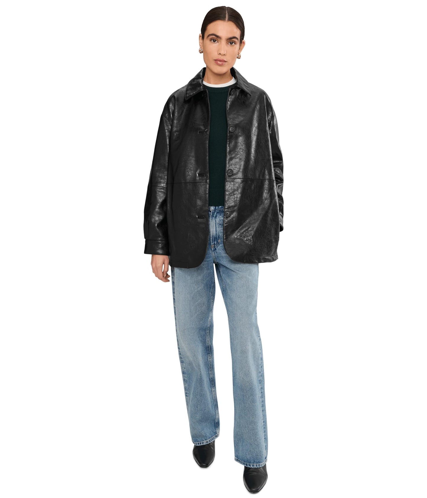 Levi's Women's Relaxed Fit Faux Leather Blazer, Black, Medium
