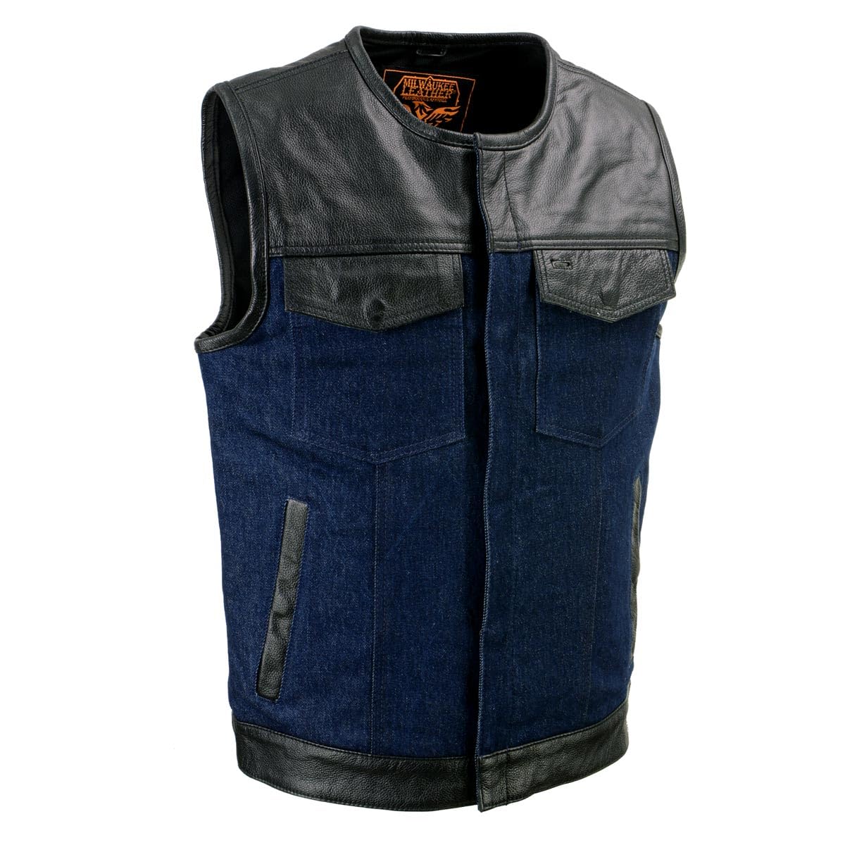 Milwaukee Leather MDM3004 Men's Brute Dual Closure Blue Denim and Black Leather Club Style Vest - XXX-Large