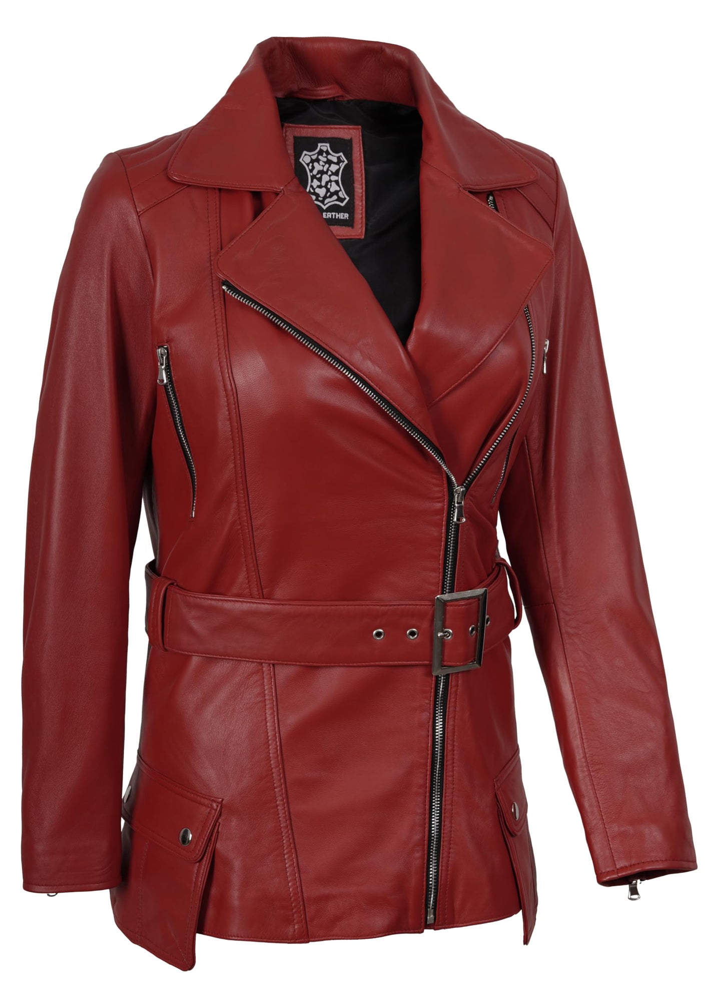 Decrum Disc Leather Jackets for Women - Women Leather Jacket | [1326812] Victoria Red, S
