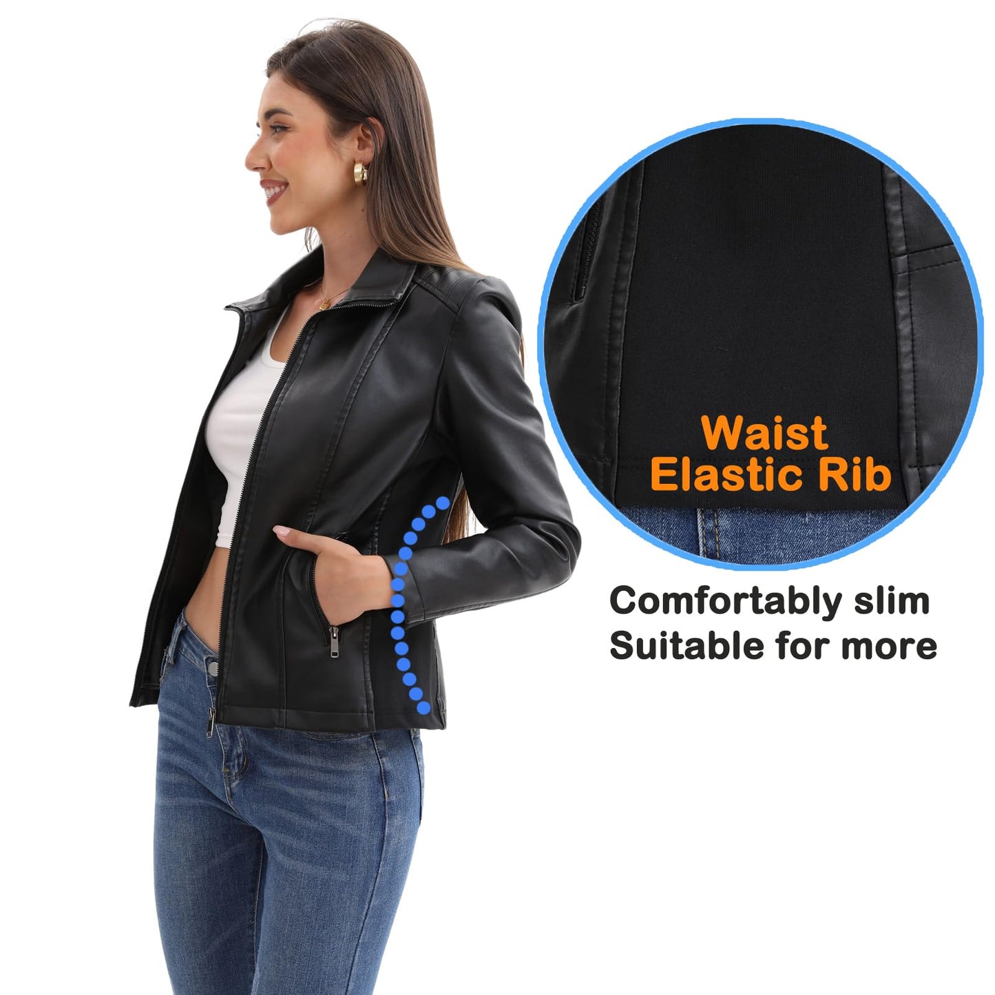 CHIGUO Faux Leather Jacket for Women Motorcycle Fashion Zip Up Coat Trendy Going Out Jackets (Black,X-Large)