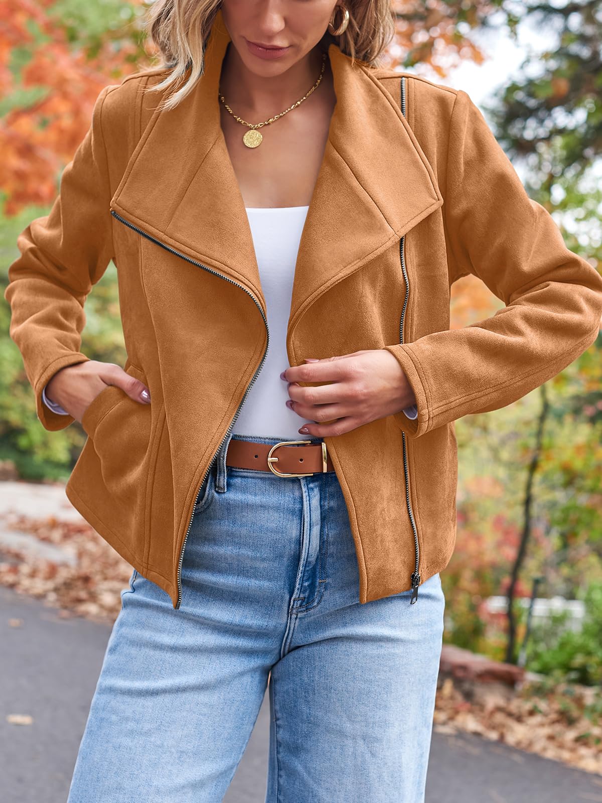 AUTOMET Women's Faux Suede Leather Jacket Cropped Open Front Cardigan Buttery Soft Lightweight Fall Coat Brown XL