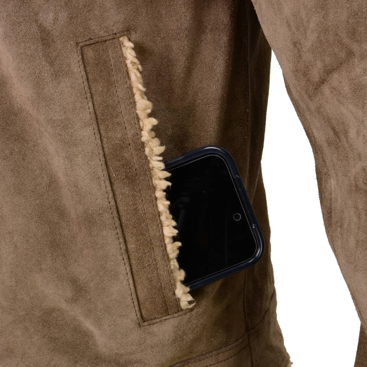 Milwaukee Leather Vintage SFM1811 Men's Classic Taupe Suede Leather Fashion Coat Jacket w/Plush Sherpa Inside Lining - Large