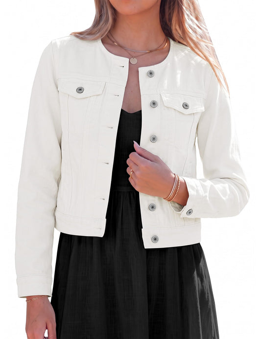 luvamia White Denim Jacket Women Spring Jackets for Women Country Concert Outfit Denim Shacket Jean Jackets Cream White Medium