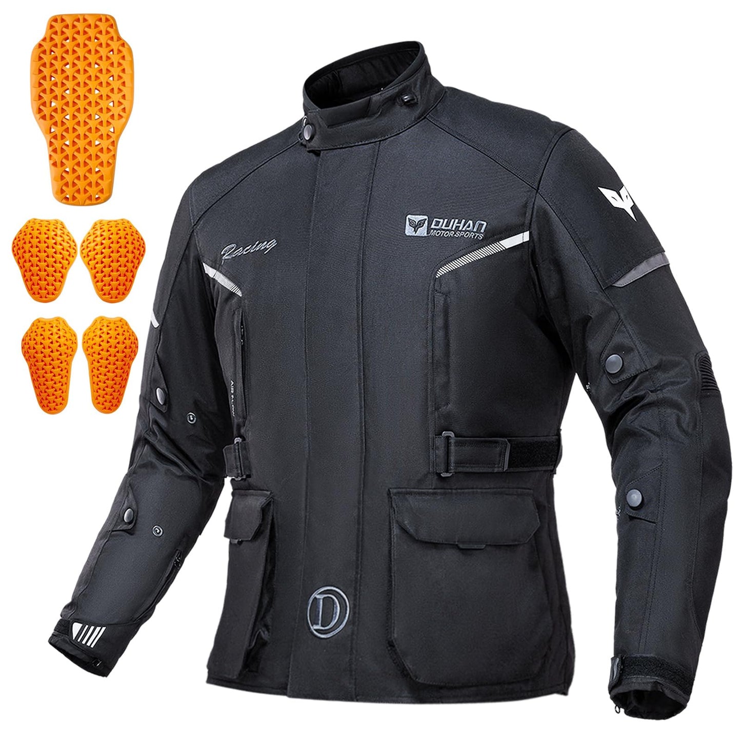DUHAN Motorcycle Jacket Men, Waterproof Motorcycle Riding Jacket CE Level 2 Armor 3 In 1 Windproof biker Jacket Reflective with Detachable Thermal Liner for All Season Motorbike/Motorcross/Mtb/ADV