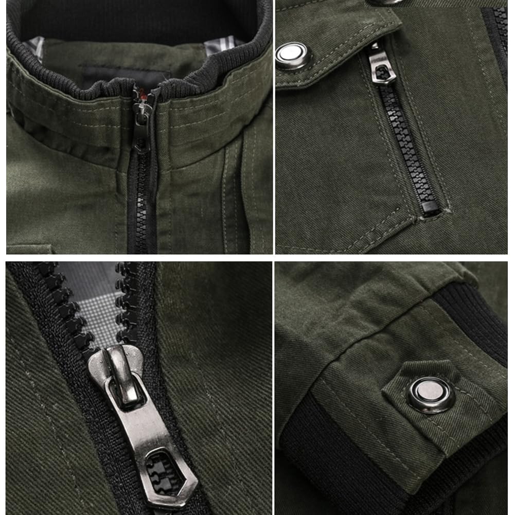 Oymyakon Men's Casual Military Jacket Stand Collar Jackets Coats Cotton Bomber Jackets with Shoulder Straps Army Green-L