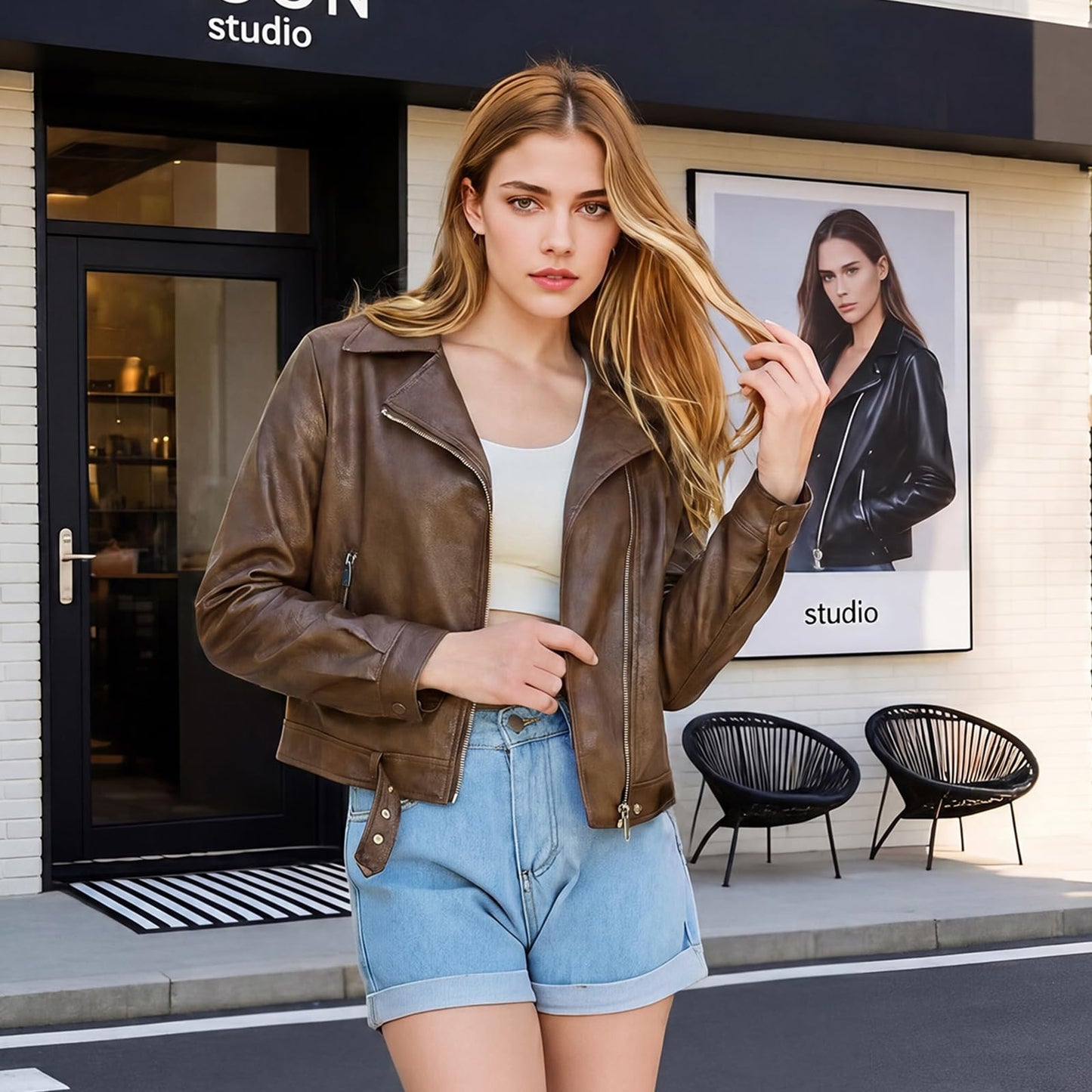 Bello vita Women's Cropped Faux Leather Moto Jacket, Slim Fit 2026 Fashion Coat