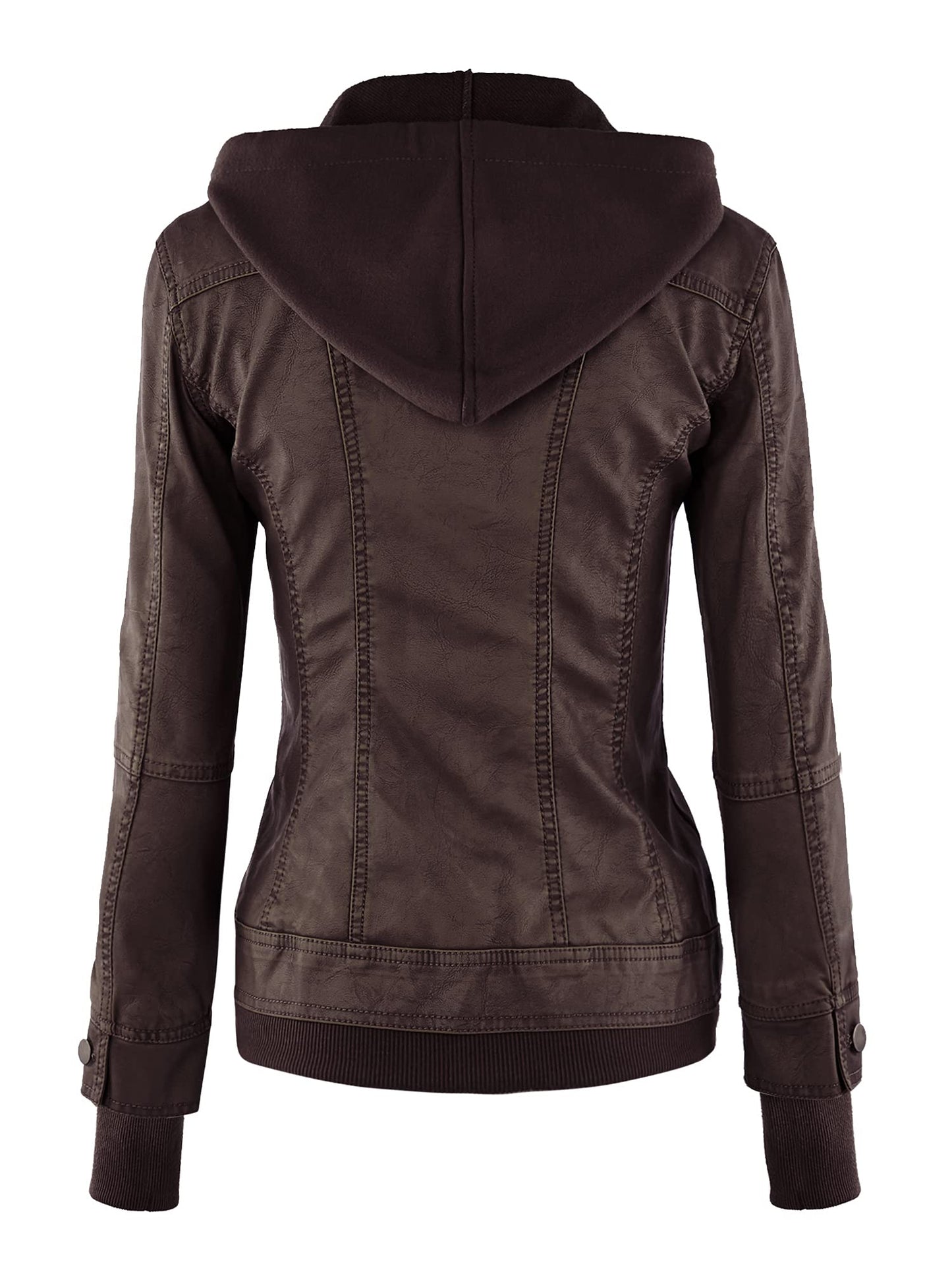 Made By Johnny MBJ WJC664 Womens Faux Leather Jacket with Hoodie XXL Coffee