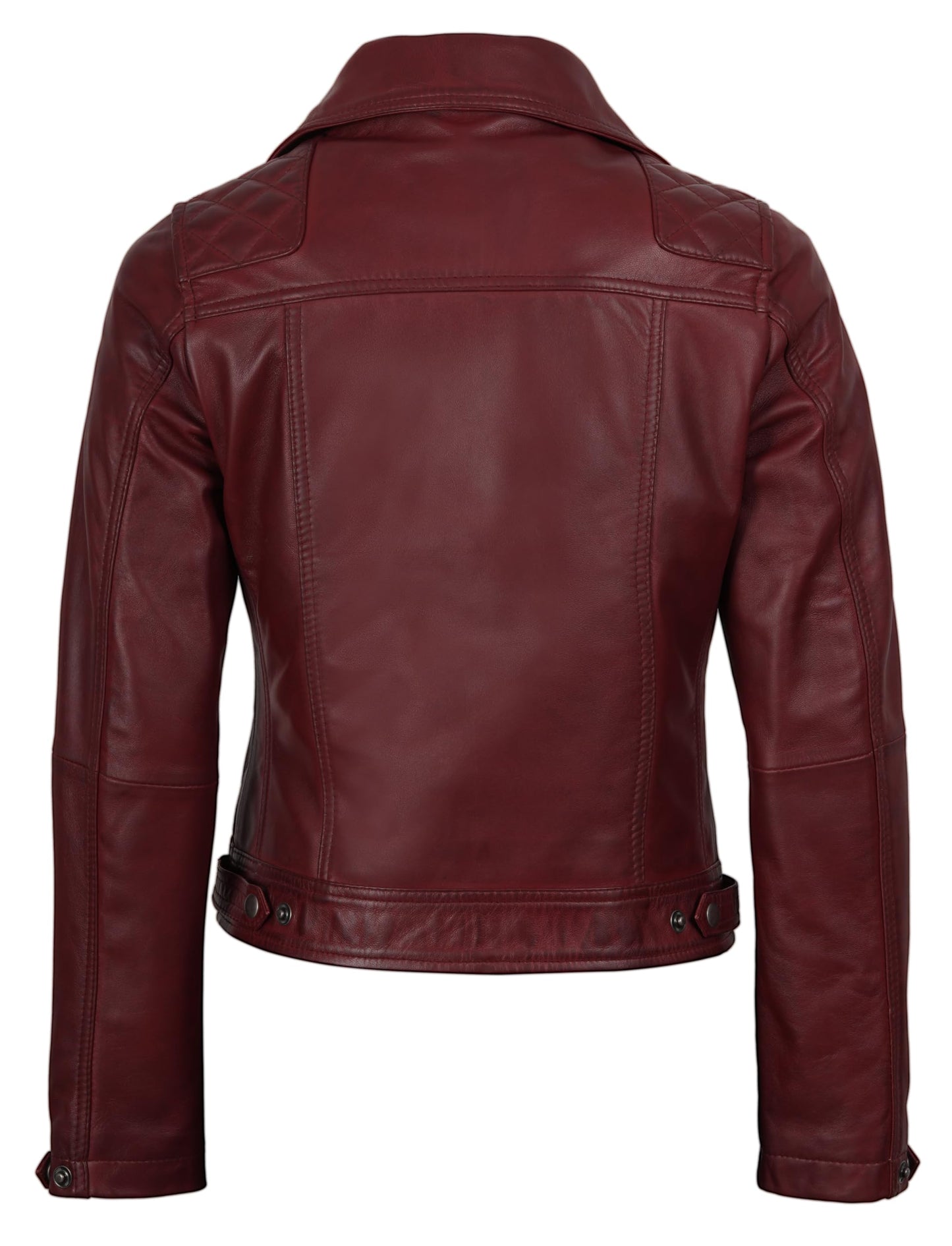 Decrum Disc Womens Burgundy Asymmetrical Jacket - Genuine Lambskin Women Jakcet | [1306493] Kmberly, M