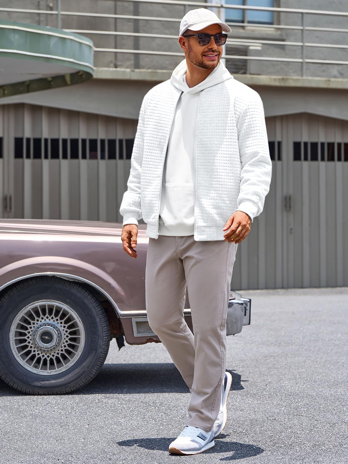 Runcati Mens Bomber Jacket Casual Lightweight Varsity Jackets Waffle Coat