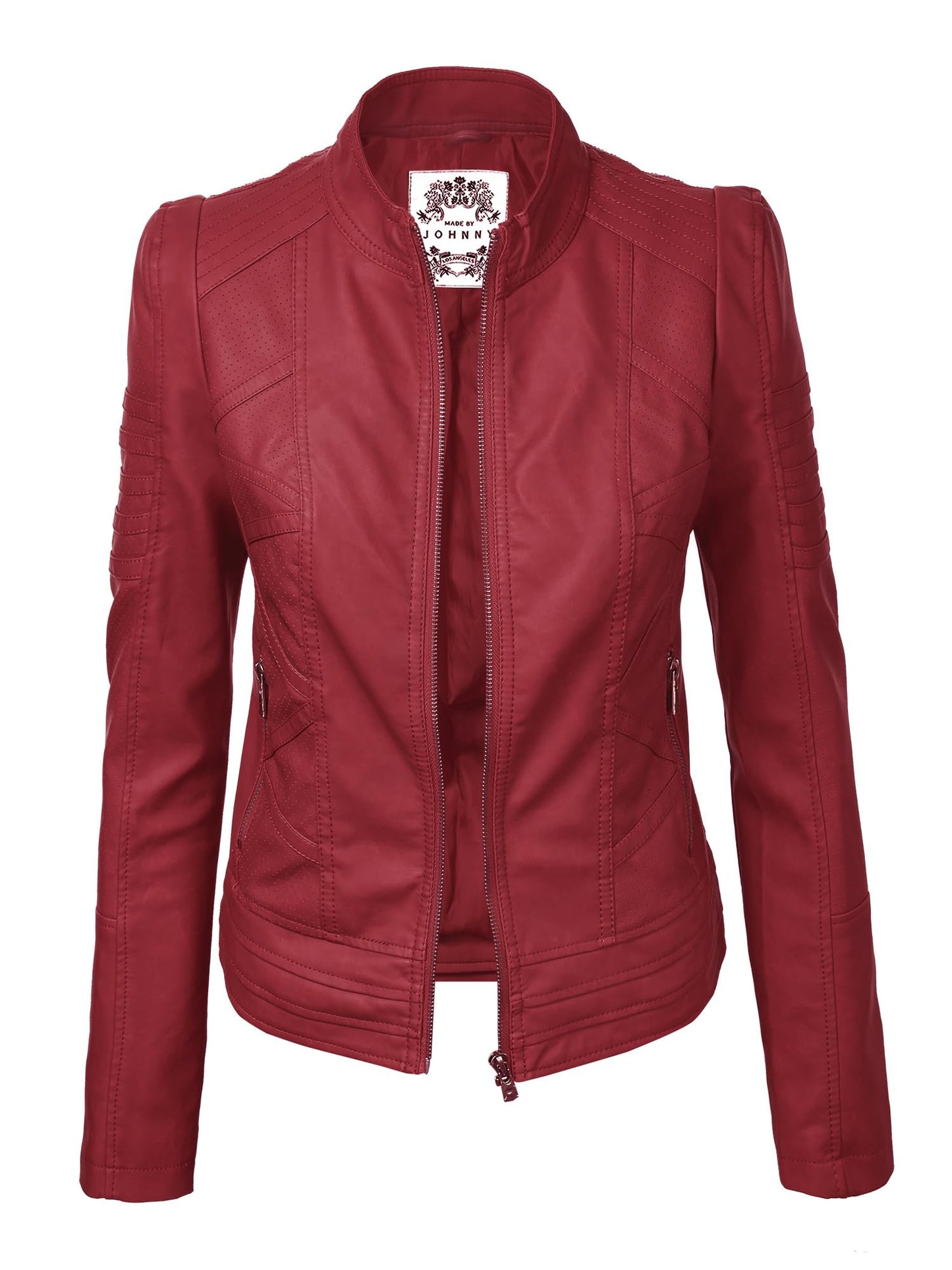 MBJ WJC746 Womens Vegan Leather Motorcycle Jacket S RED