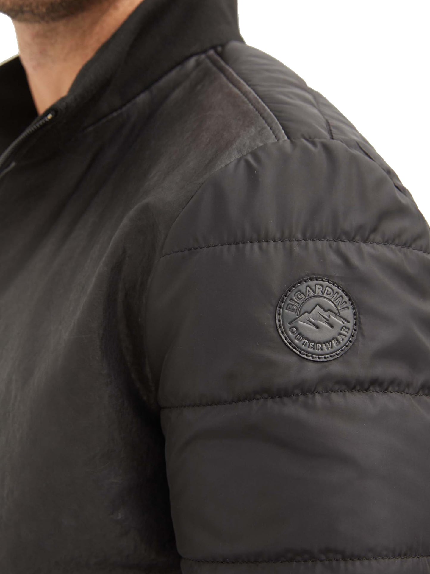 Bigardini Men's Italian Lambskin Leather Puffer Jacket - Black (L)