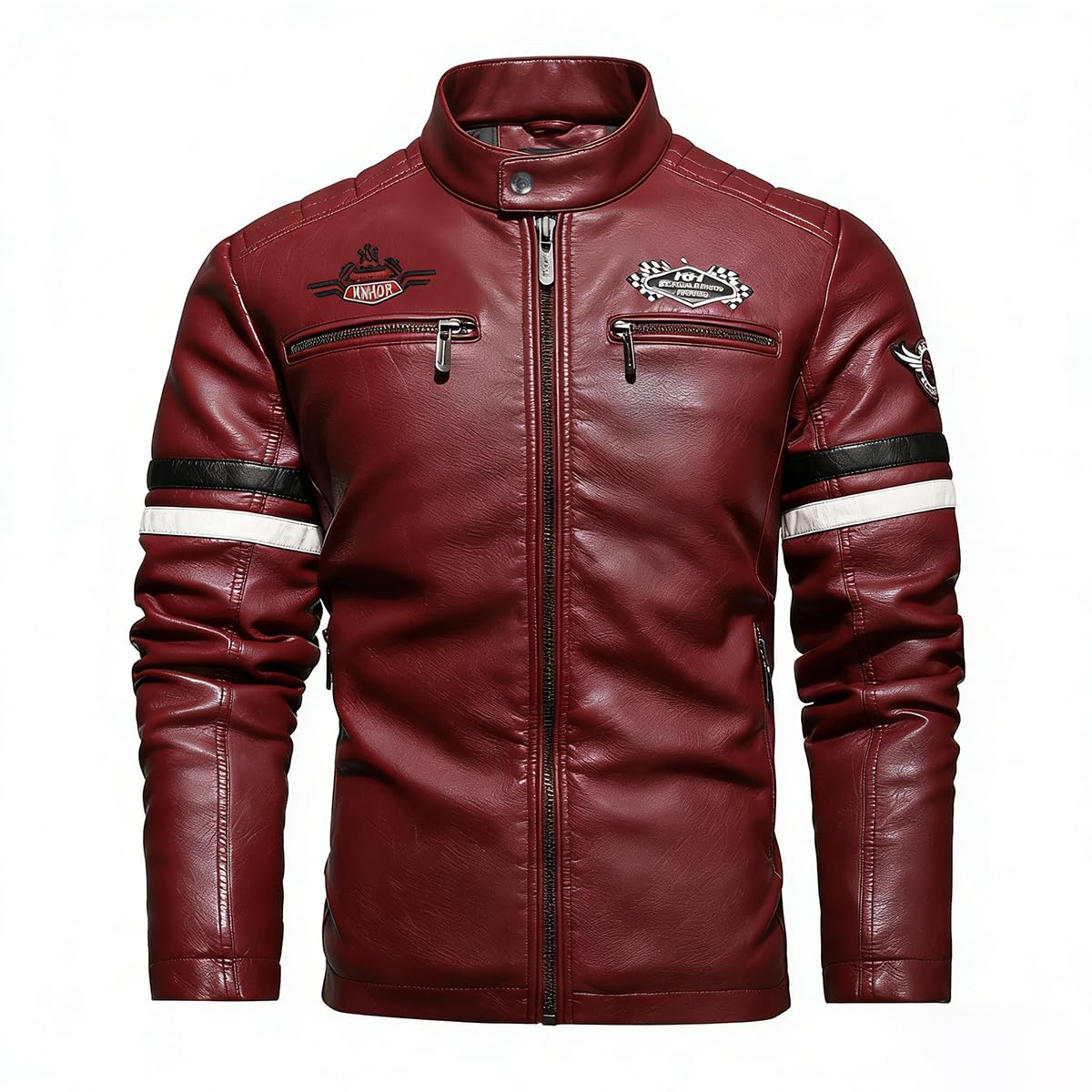 YXYSZZ Men's Motorcycle Jacket Faux Leather Zipper Coat Cycling Windproof(L,Z2906rd)