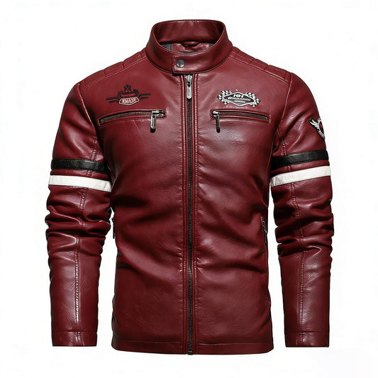 YXYSZZ Men's Motorcycle Jacket Faux Leather Zipper Coat Cycling Windproof(L,Z2906rd)