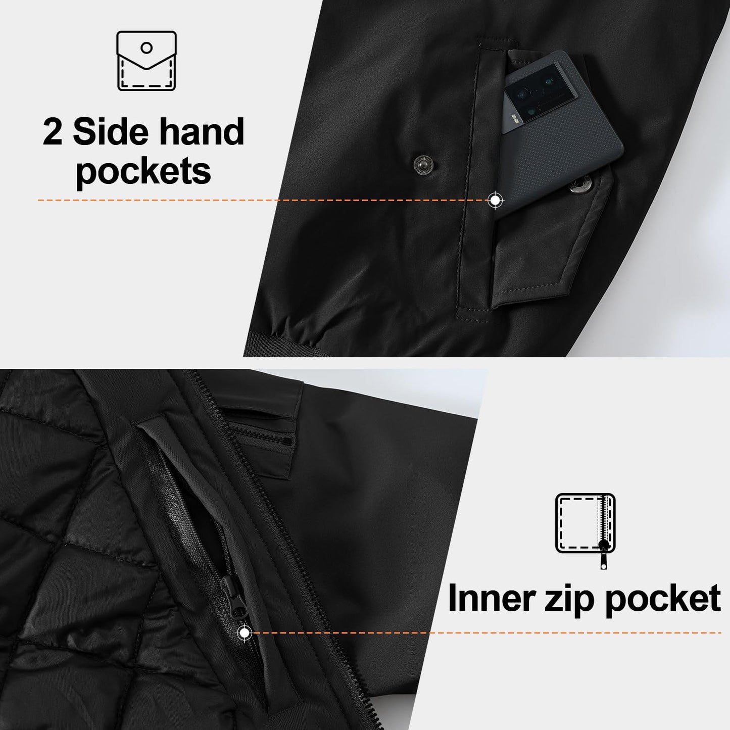 Gopune Men's Windproof Bomber Jacket Warm Water Resistant Windbreaker Winter Outwear Quilted Jackets Coats Black,L