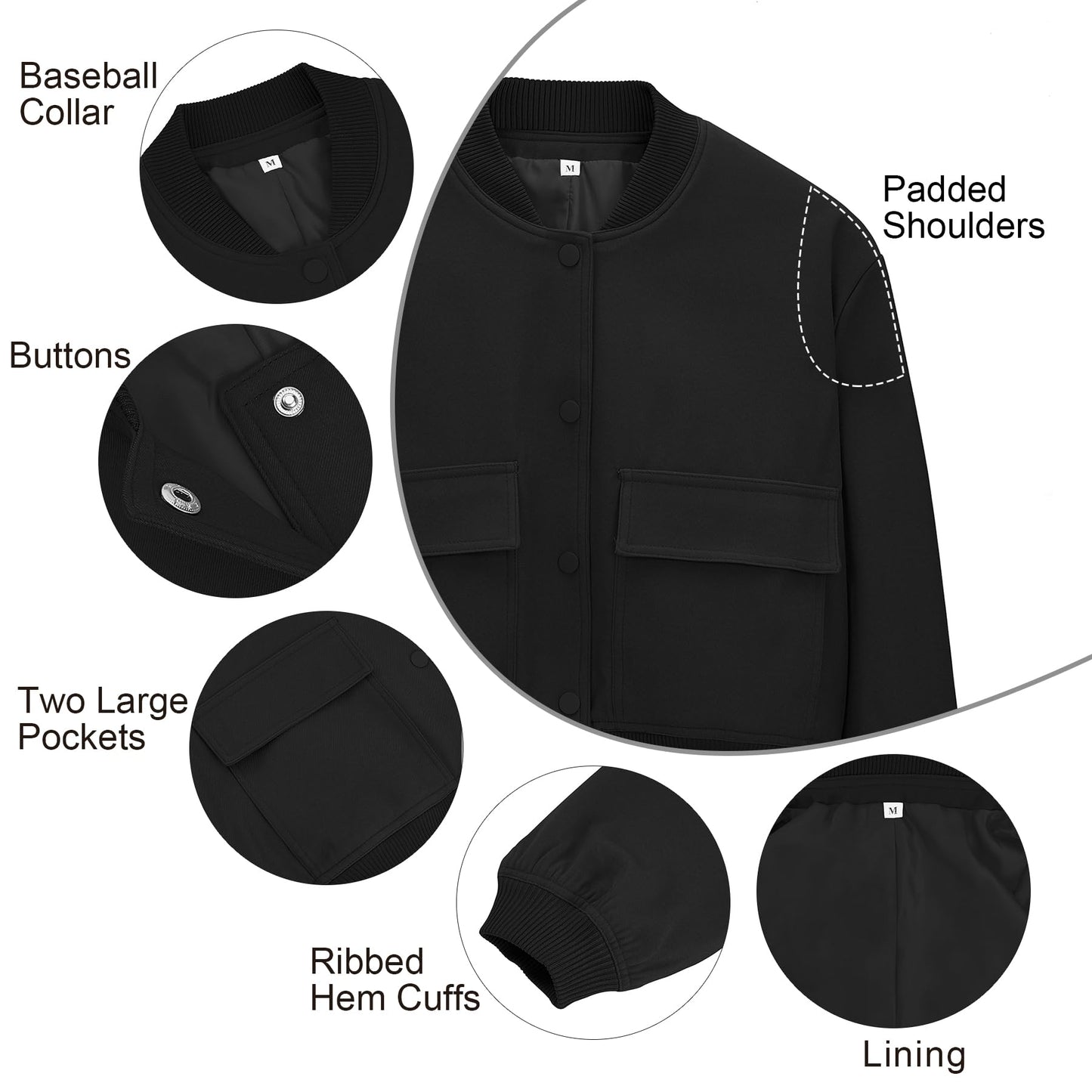 Zando Black Cropped Jacket Women Short Casual Varsity Jackets Women 2026