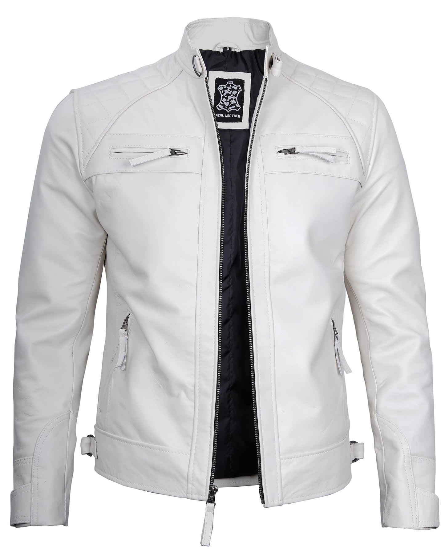 Decrum Cafe Racer Leather Jacket - Men Leather Jackets | [1123983] D1 White M