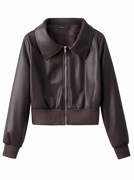 Eliacher Cropped Pu Leather Bomber Jacket (US 8-10)