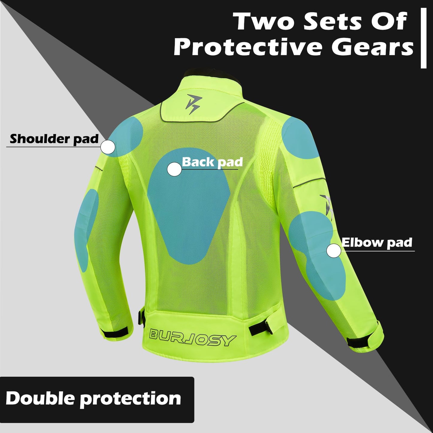 Burjosy Mesh Motorcycle Jacket for Men, Summer Motorbike Biker Jacket, Reflective Lightweight Breathable Riding Jacket Protective Gear Armored