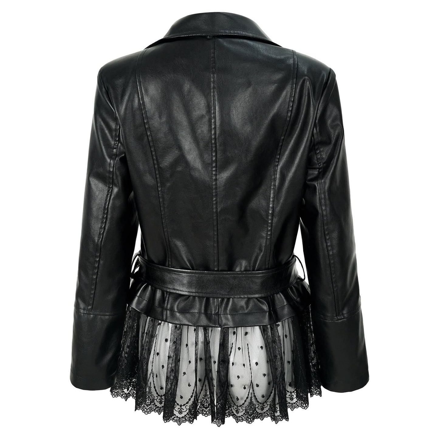 NEKIFUI Women's faux leather lace moto jacket with Peplum rose vintage riding coat(Z3526,3XL)
