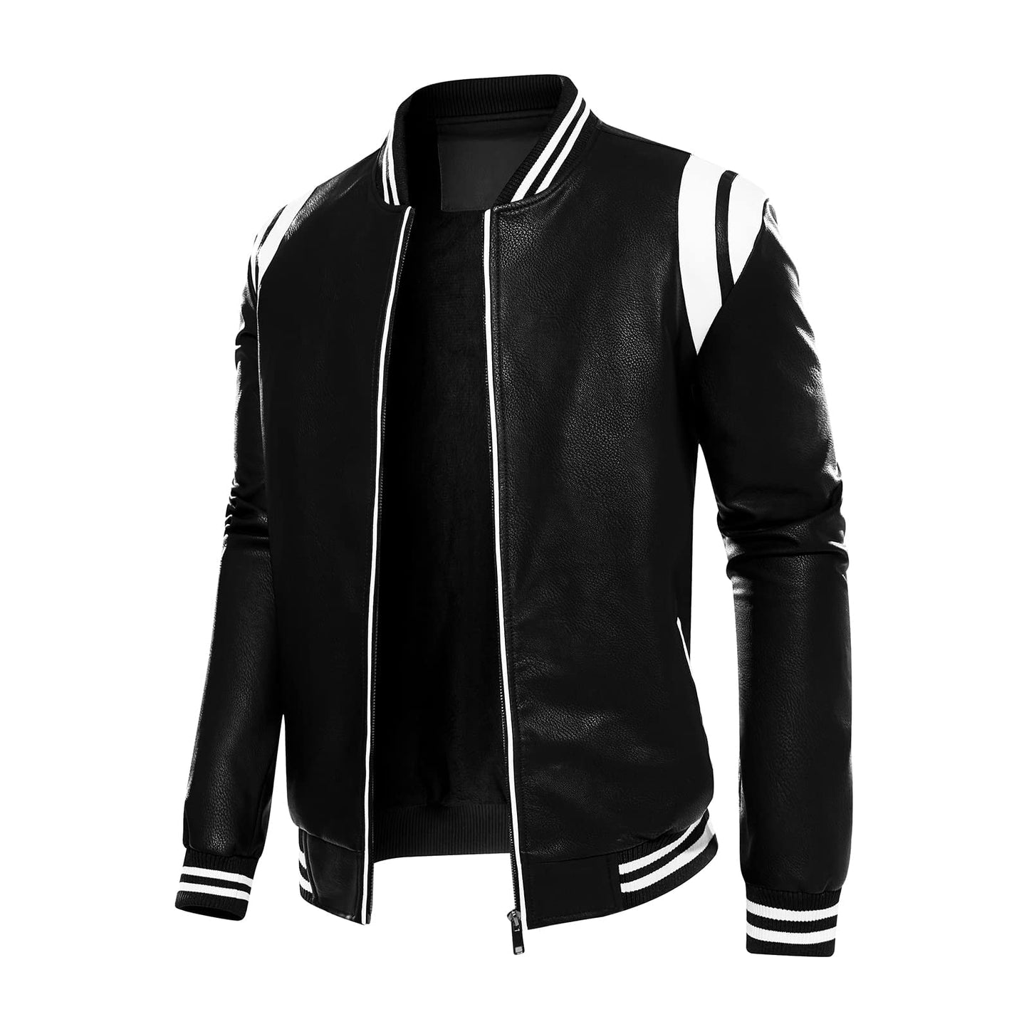 chuida Mens PU Faux Leather Motorcycle Bomber Jacket Stand Collar Fleece Windproof Lightweight Biker Racing Coats Outwear