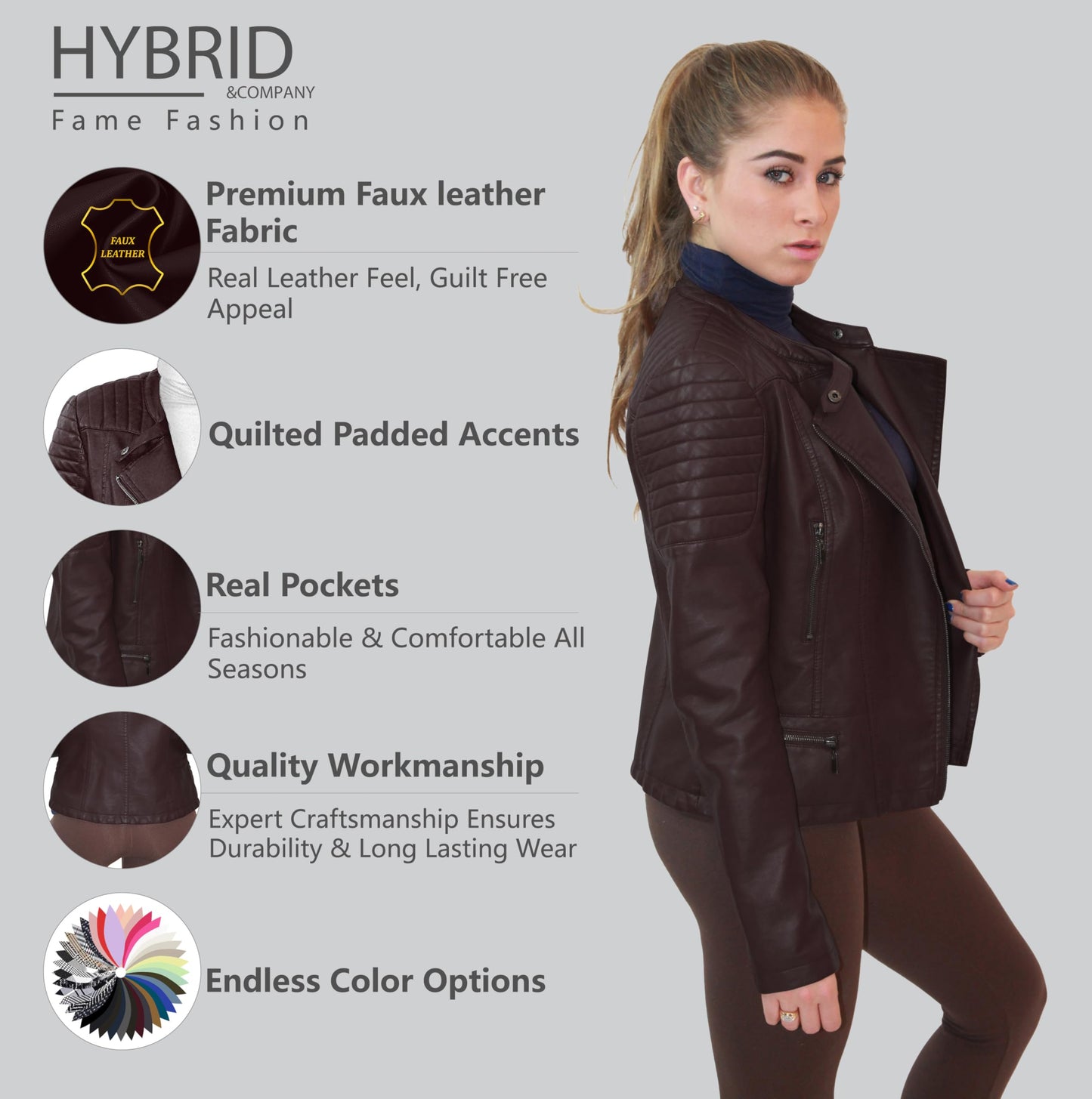 Olivia Miller Womens Faux Leather Zip Up Moto Biker Jacket JK5207S Burgundy Small