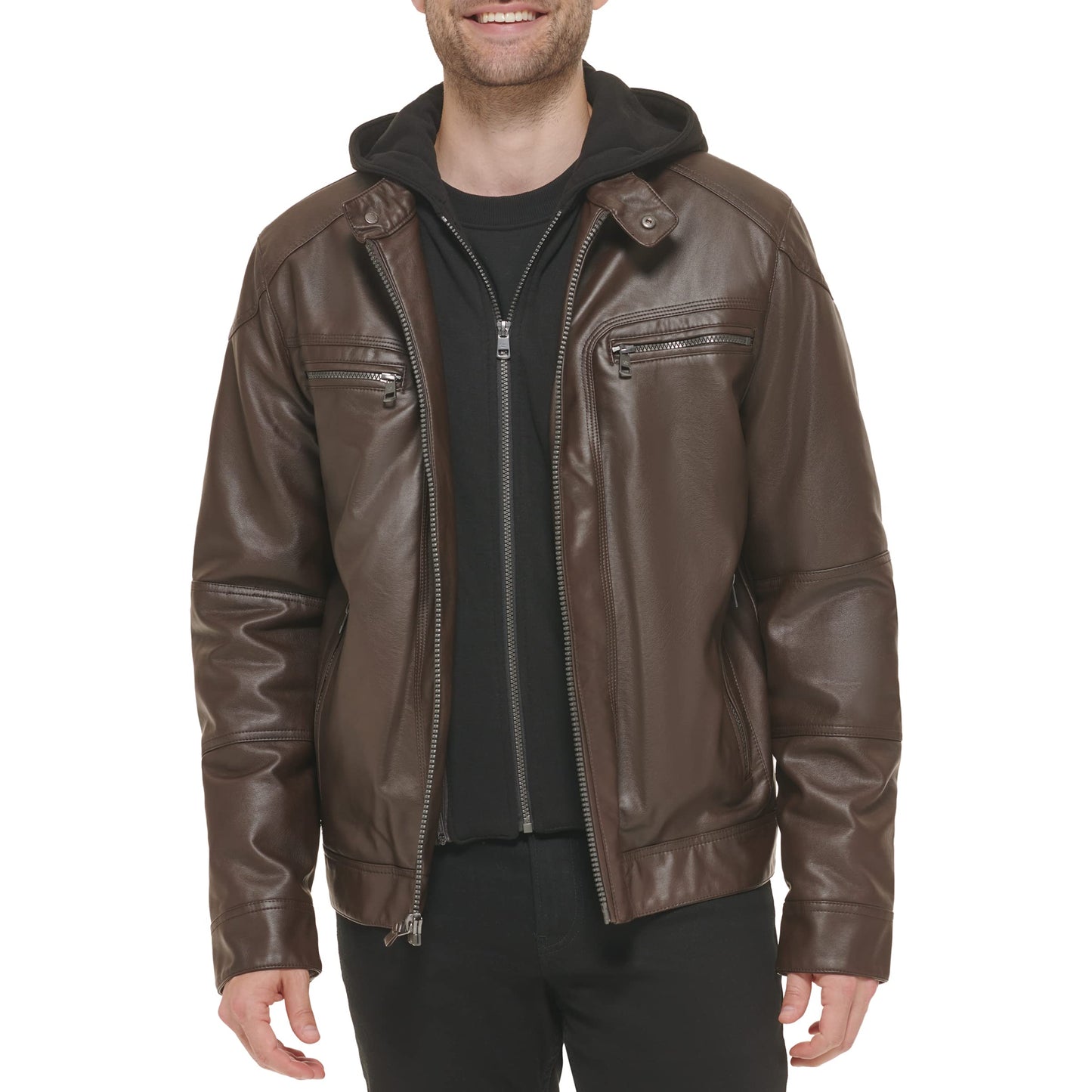 Calvin Klein Men’s Motorcycle Jacket With Removable Hoodie