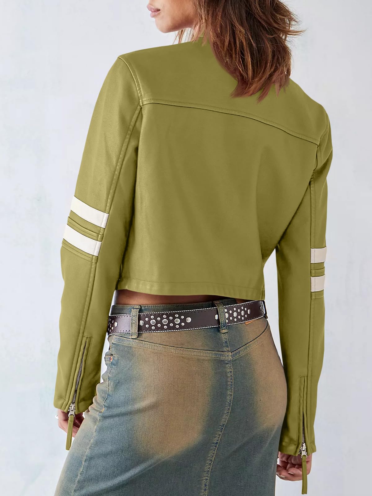 Saodimallsu Women’s Faux Leather Jackets Zip Up Stand Collar Cropped Motocross PU Coats