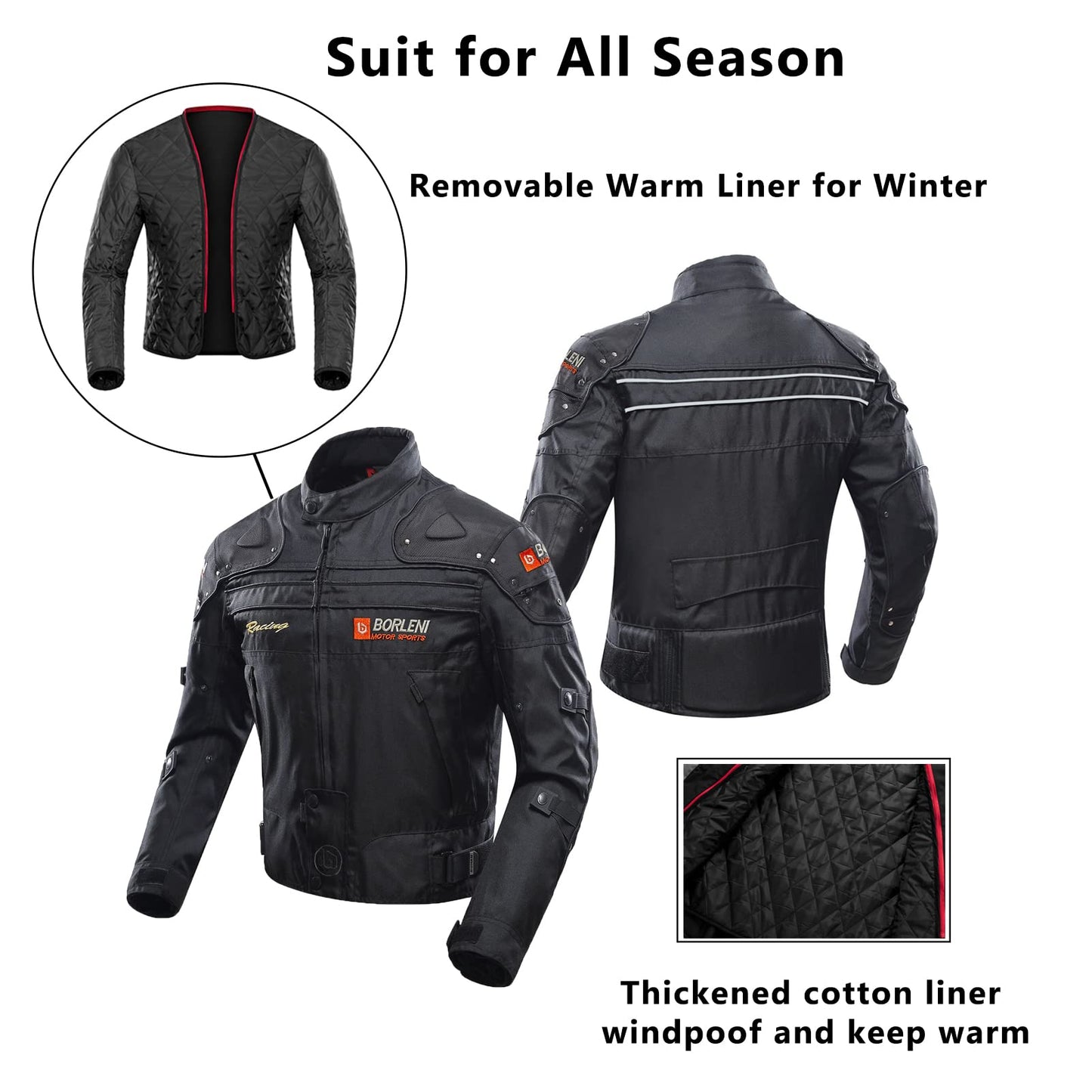 BORLENI Motorcycle Jacket for Men with Armor Riding Jacket CE Approved