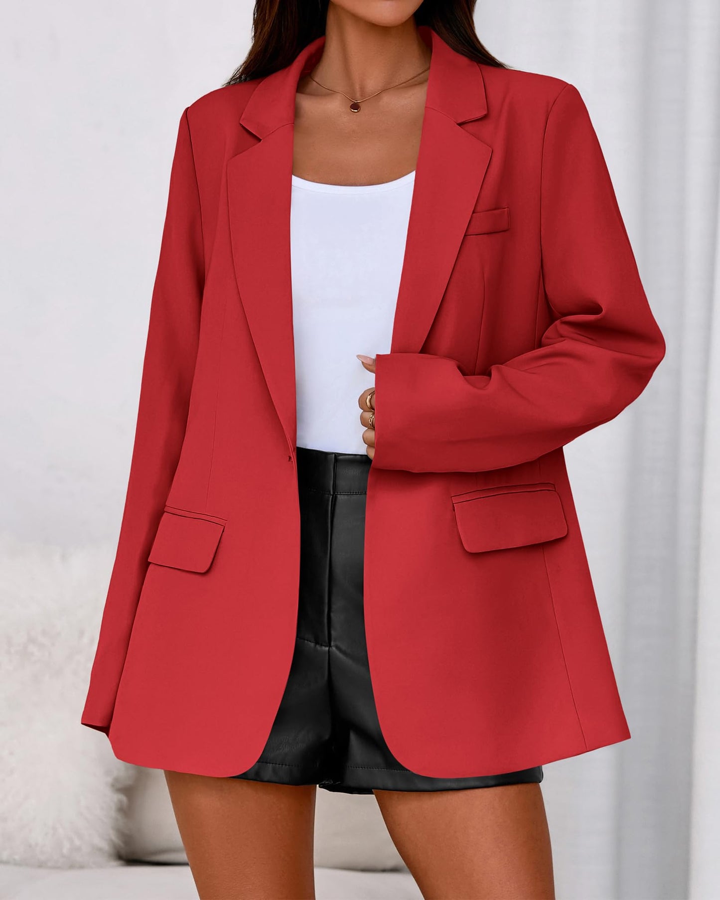 BTFBM Oversized Blazers for Women Business Casual,Red,L