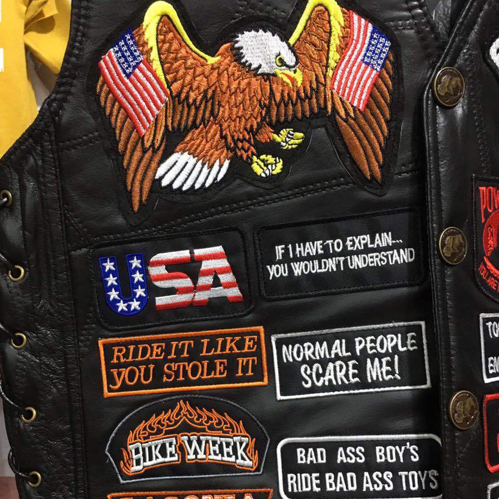 WalnutKing Men Leather Motorcycle Jacket Vest Plastered Embroidery Cool Patches Biker Vest (US, Alpha, XX-Large, Regular, Regular, Man00)