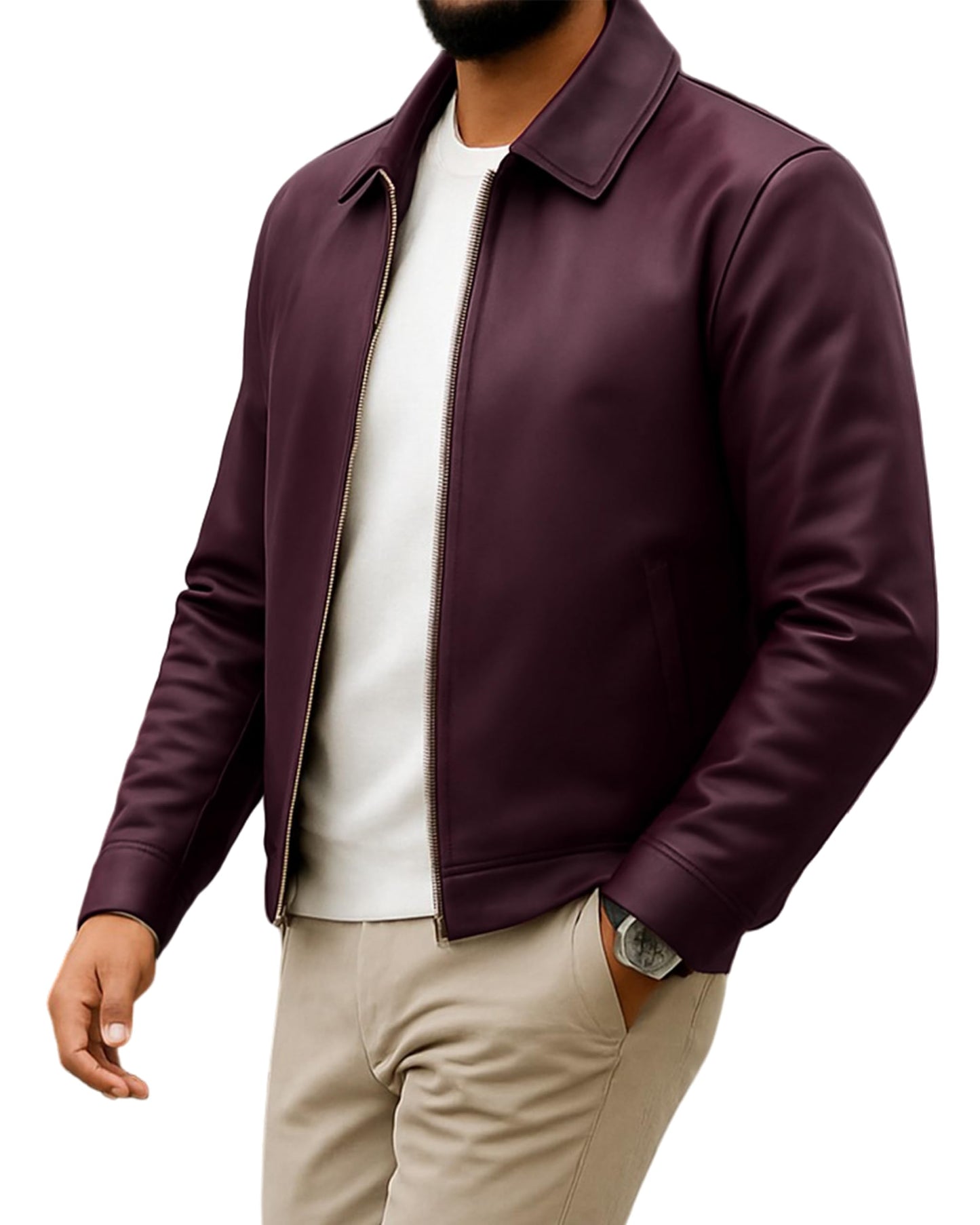 Leather Artist Classic Polo Collar Leather Jacket Men-Work Jackets Turndown Collar Business Casual (LA-Polo-Bur-3XL)