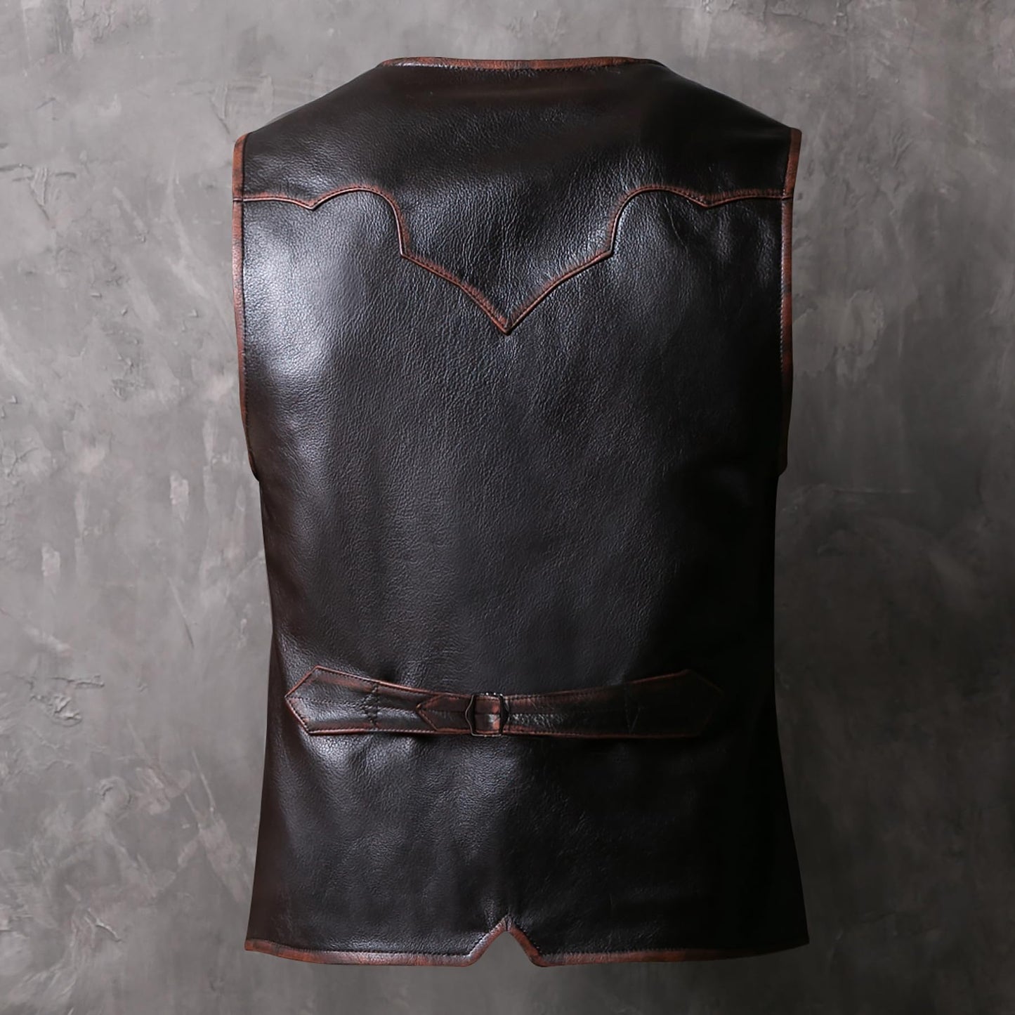 WPKDS Mens Vintage Distressed Premium Cowhide Vest Multi Pocket Leather Motorcycle Jacket for Four Seasons（Brown, Large）