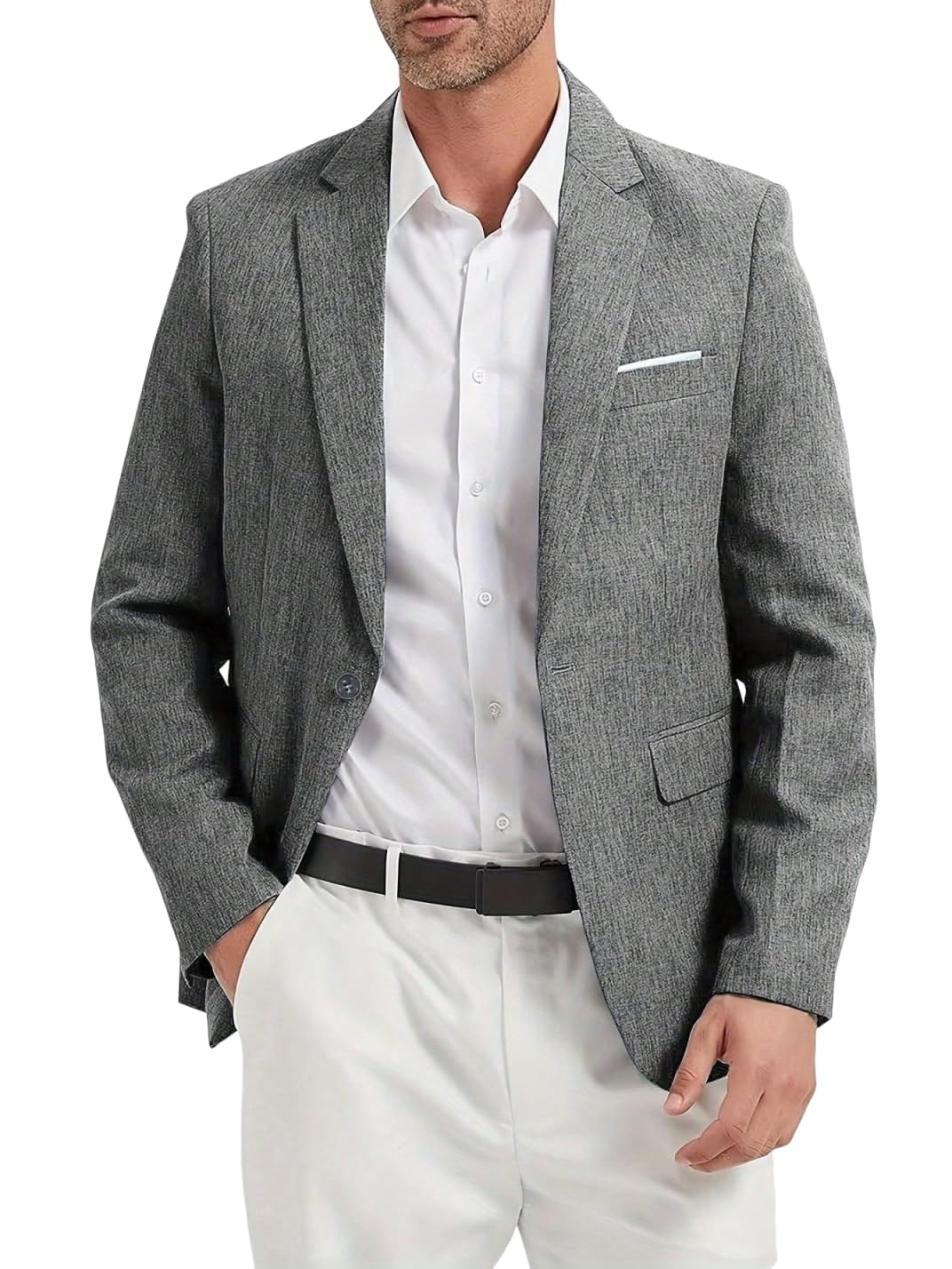 i · FineLong Men's Slim Fit Suit Jacket One Button Casual Lightweight Suit Daily Jacket Sport Coat Grey
