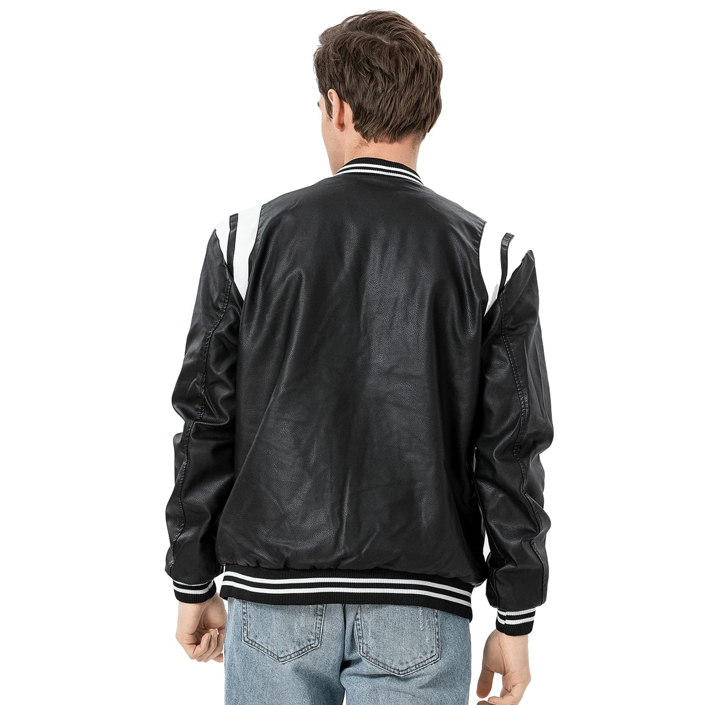 chuida Mens PU Faux Leather Motorcycle Bomber Jacket Stand Collar Fleece Windproof Lightweight Biker Racing Coats Outwear